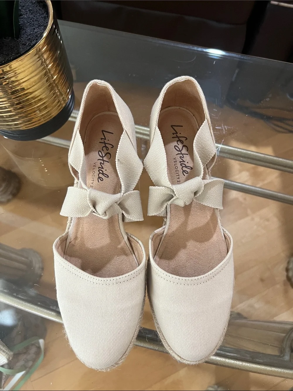 Life Stride Cream Espadrille Flats with Bow Accent